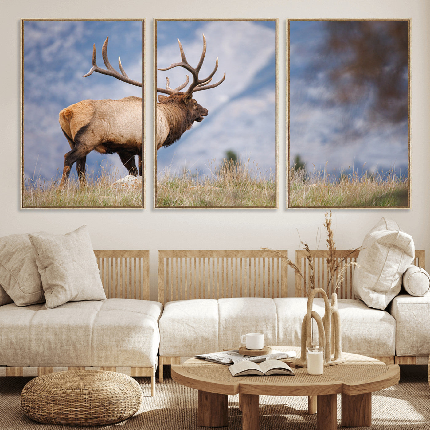 26365841-MGV-CV-36X24-Mountain Elk Art Wall Art Canvas Print, Framed Rustic Wildlife Print Art Picture Print, Lodge Style Decor Perfect Rustic Lodge