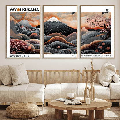 63125329-MGV-FC-60X30-3P_Natural-Japanese Mt Fuji Wall Art – Surreal Ukiyo e Style Cherry Blossom Poster, Swirling Cloud Landscape Print, Modern Oriental Asian