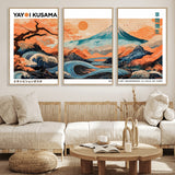 88785870-MGV-FC-60X30-3P_Natural-Japanese Great Wave & Mt Fuji Wall Art – Ukiyo e Style Landscape Print with Flowing River, Autumn Mountain Poster, Oriental Asian