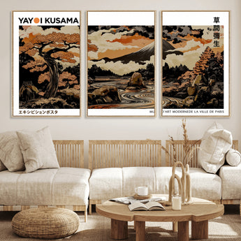 96372548-MGV-FC-60X30-3P_Natural-Japanese Landscape Wall Art Print – Mt. Fuji Poster with Bonsai Tree & River, Ukiyo-e Inspired Modern Japanese Artwork, Autumn