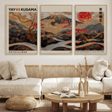 77970791-MGV-FC-60X30-3P_Natural-Mount Fuji Golden Abstract Wall Art – Japanese Landscape Canvas Poster, Cherry Blossom & Red Sun Painting, Elegant Zen Oriental