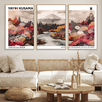 32352074-MGV-FC-60X30-3P_Natural-Japanese Landscape Wall Art – Mount Fuji River Canvas Print, Modern Asian Inspired Nature Decor for Living Room, Bedroom, Office