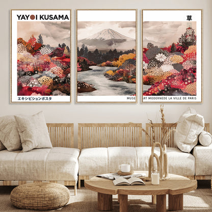 32352074-MGV-FC-60X30-3P_Natural-Japanese Landscape Wall Art – Mount Fuji River Canvas Print, Modern Asian Inspired Nature Decor for Living Room, Bedroom, Office