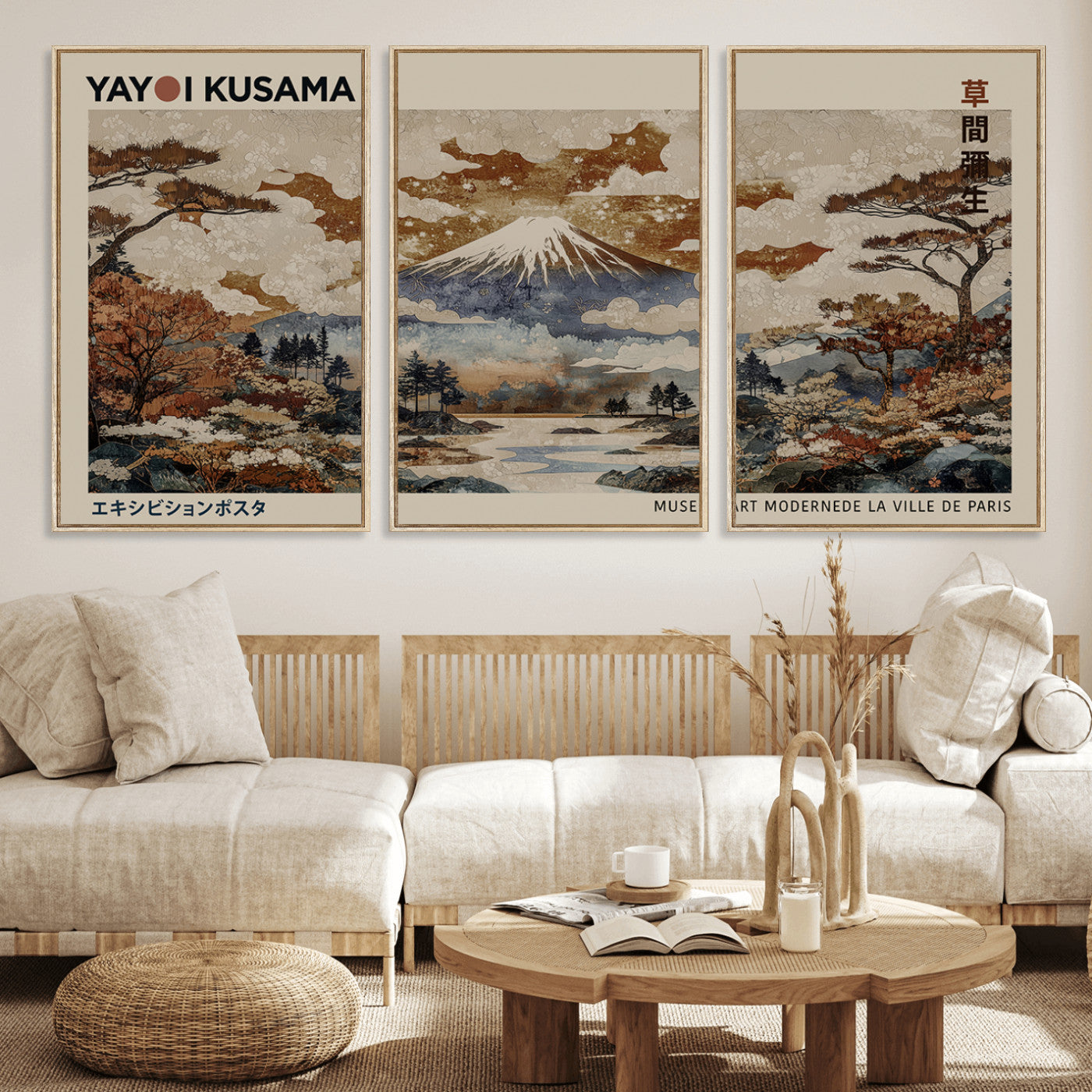 11778299-MGV-FC-60X30-3P_Natural-Japanese Landscape Wall Art – Mount Fuji Canvas Print, Asian Inspired Nature Decor for Living Room, Bedroom, Office or Studio