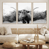 97280319-MGV-CV-36X24-Longhorn Photography Wall Art Canvas Print, Framed Western Cow Decor Art Picture Print, Texas Ranch Style Perfect Rustic Farmhouse