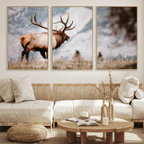 70489411-MGV-FC-60X30-3P_Natural-Elk Photography Wall Art Canvas Print, Framed Mountain Wildlife Art Picture Print, Rustic Nature Decor Perfect Rustic Lodge Decor