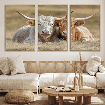 53388593-MGV-CV-36X24-Cow Photography Wall Art Canvas Print, Framed Rustic Animal Decor Art Picture Print, Texas Cow Pair Perfect Western Farmhouse