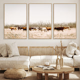 12454132-MGV-FC-60X30-3P_Natural-Cow Herd Photography Wall Art Canvas Print, Framed Rustic Farmhouse Decor Art Picture Print, Western Ranch Style Perfect Rustic