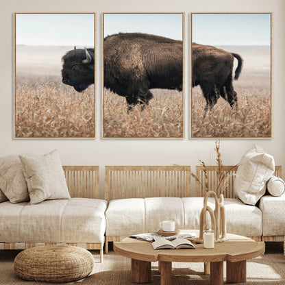 34451925-MGV-CV-36X24-Rustic Bison Decor Wall Art Canvas Print, Framed Buffalo Home Accent Art Picture Print, Prairie Wildlife Scene Perfect Western