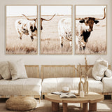 39672786-MGV-CV-36X24-Rustic Cow Scene Wall Art Canvas Print, Framed Farmhouse Style Cattle Art Picture Print, Prairie Animal Duo Perfect Rustic Western