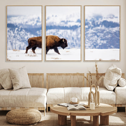 58512275-MGV-CV-36X24-Cowboy Aesthetic Wall Art Canvas Print, Framed Neutral Animal Theme Art Picture Print, Bison Ranch Style Perfect Rustic Western