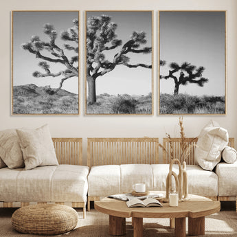 93692513-MGV-FC-60X30-3P_Natural-Joshua Tree Wall Art Canvas Print, Framed Monochrome Desert Art Picture Print, Minimalist Nature Scene Perfect Southwestern