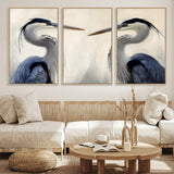 18230556-MGV-FC-60X30-3P_Natural-Blue Heron Pair Wall Art Canvas Print, Framed Coastal Bird Theme Art Picture Print, Tranquil Wildlife Scene Perfect Coastal