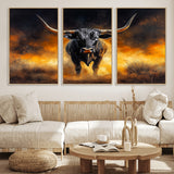 58293979-MGV-FC-60X30-3P_Natural-Longhorn Canvas Wall Art Canvas Print, Framed Bold Bull Wall Art Art Picture Print, Western Animal Decor Perfect Western Dramatic