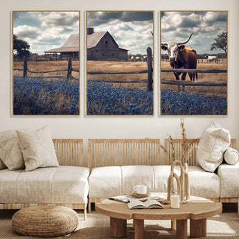 51092814-MGV-CV-36X24-Texas Longhorn Wall Art Wall Art Canvas Print, Framed Rustic Barn Canvas Art Picture Print, Farmhouse Cow Decor Perfect Rustic