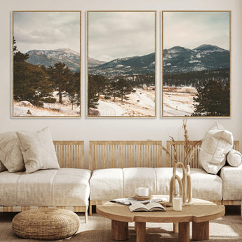 77311749-MGV-CV-36X24-Mountain Landscape Wall Art Canvas Print, Framed Snowy Peaks Art Picture Print, Alpine Aesthetic Perfect Rustic Winter Decor
