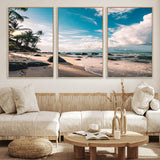 95301406-MGV-FC-60X30-3P_Natural-Tropical Beach Wall Art Canvas Print, Framed Ocean Waves Art Picture Print, Relazxing Seascape Perfect Tropical Coastal Decor