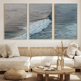 23077324-MGV-FC-60X30-3P_Natural-Ocean Waves Wall Art Canvas Print, Framed Coastal Serenity Art Picture Print, Surf Aesthetic Perfect Modern Coastal Decor Artwork