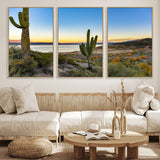 52844711-MGV-FC-60X30-3P_Natural-Saguaro Cactus Wall Art Canvas Print, Framed Desert Sunset Art Picture Print, Southwestern Scene Perfect Southwestern Rustic Decor