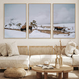 60308289-MGV-FC-60X30-3P_Natural-Bison Wildlife Wall Art Canvas Print, Framed Snowy Prairie Art Picture Print, Western Landscape Perfect Rustic Winter Decor