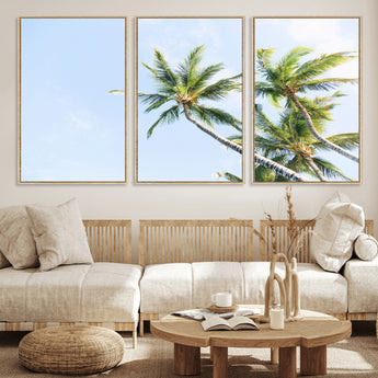 54719115-MGV-CV-36X24-Palm Trees Wall Art Canvas Print, Framed Tropical Aesthetic Art Picture Print, Coastal Serenity Perfect Tropical Minimalist Decor
