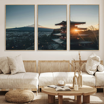 87729656-MGV-FC-60X30-3P_Natural-Mount Fuji Wall Art Canvas Print, Framed Japan Travel Art Picture Print, Chureito Pagoda Perfect Zen Minimalism Decor Artwork
