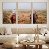 54943176-MGV-FC-60X30-3P_Natural-Cowboy Wall Art Wall Art Canvas Print, Framed Western Canvas Art Picture Print, Rustic Ranch Scene Perfect Rustic Western Decor