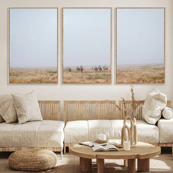 14761944-MGV-CV-36X24-Foggy Plains Wall Art Canvas Print, Framed Horseback Riders Art Picture Print, Rustic Western Perfect Rustic Western Decor Artwork