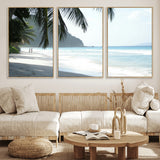 18311030-MGV-FC-60X30-3P_Natural-Tropical Beach Wall Art Canvas Print, Framed Serene Ocean Art Picture Print, Palm Tree Shadows Perfect Tropical Coastal Decor