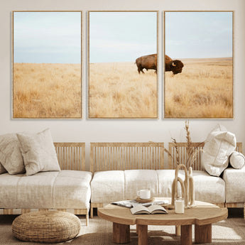 61392510-MGV-CV-36X24-Buffalo Wall Art Wall Art Canvas Print, Framed Western Wildlife Decor Art Picture Print, Rustic Farmhouse Art Perfect Rustic
