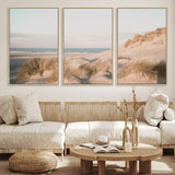 28064037-MGV-FC-60X30-3P_Natural-Minimalist Seascape Wall Art Canvas Print, Framed Neutral Beach Print Art Picture Print, Sand Dune Photography Perfect