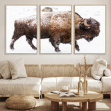 94261165-MGV-CV-36X24-Snowy Buffalo Wall Art Canvas Print, Framed Wildlife Photography Art Picture Print, Brown Tones Perfect Rustic Lodge Decor Decor