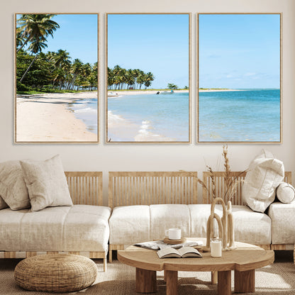 37858872-MGV-CV-36X24-Palm Tree Coast Wall Art Canvas Print, Framed Island Getaway Art Picture Print, Crystal Blue Water Perfect Tropical Coastal Decor