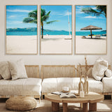 42623350-MGV-FC-60X30-3P_Natural-Tropical Beach Wall Art Canvas Print, Framed Palm Tree Art Picture Print, Ocean View Perfect Tropical Coastal Decor Artwork