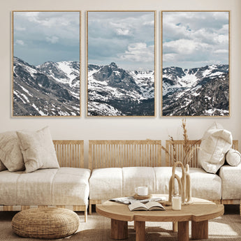 94074619-MGV-CV-36X24-Snowy Peaks Wall Art Canvas Print, Framed Alpine Wilderness Art Picture Print, Mountain Escape Perfect Winter Serenity Decor