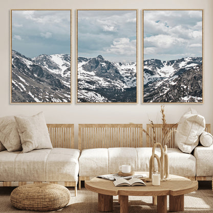 94074619-MGV-CV-36X24-Snowy Peaks Wall Art Canvas Print, Framed Alpine Wilderness Art Picture Print, Mountain Escape Perfect Winter Serenity Decor