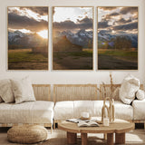 52555760-MGV-FC-60X30-3P_Natural-Snowy Peaks Wall Art Canvas Print, Framed Nature Escape Art Picture Print, Rustic Charm Perfect Rustic Western Decor Artwork