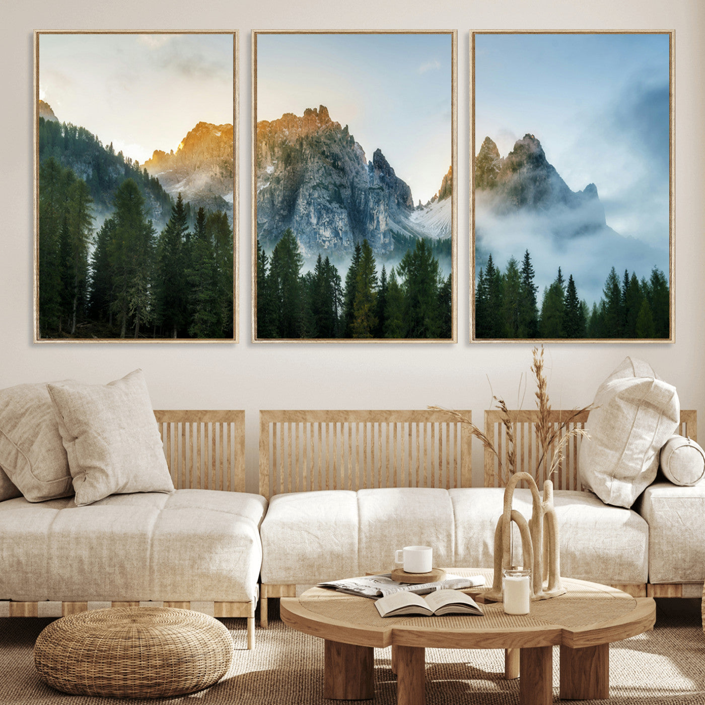 21145440-MGV-FC-60X30-3P_Natural-Wilderness Wall Art Wall Art Canvas Print, Framed Nature Landscape Decor Art Picture Print, Misty Forest Photography Perfect