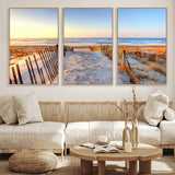 73351887-MGV-FC-60X30-3P_Natural-Ocean Sunset Wall Art Wall Art Canvas Print, Framed Nautical Photography Art Picture Print, Summer Beach House Decor Perfect
