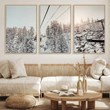 91534512-MGV-FC-60X30-3P_Natural-Frosty Pines Wall Art Canvas Print, Framed Cozy Cabin View Art Picture Print, Ski Lift Ride Perfect Rustic Lodge Decor Artwork