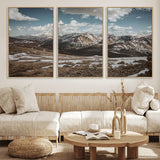 44565953-MGV-FC-60X30-3P_Natural-Mountain Landscape Wall Art Canvas Print, Framed Snowy Peaks Art Picture Print, Rugged Highlands Perfect Rustic Adventure Decor