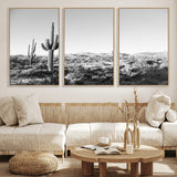 85205054-MGV-FC-60X30-3P_Natural-Saguaro Cactus Wall Art Canvas Print, Framed Monochrome Landscape Art Picture Print, Scenic Arizona View Perfect Minimalist