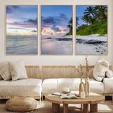 75045485-MGV-FC-60X30-3P_Natural-Tropical Beach Wall Art Canvas Print, Framed Sunset Glow Art Picture Print, Palm Tree Coast Perfect Tropical Coastal Decor Artwork