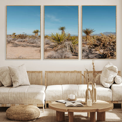 35156165-MGV-FC-60X30-3P_Natural-Joshua Tree Wall Art Canvas Print, Framed Desert Landscape Art Picture Print, Warm Earth Tones Perfect Southwestern Minimalist