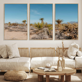 35156165-MGV-FC-60X30-3P_Natural-Joshua Tree Wall Art Canvas Print, Framed Desert Landscape Art Picture Print, Warm Earth Tones Perfect Southwestern Minimalist