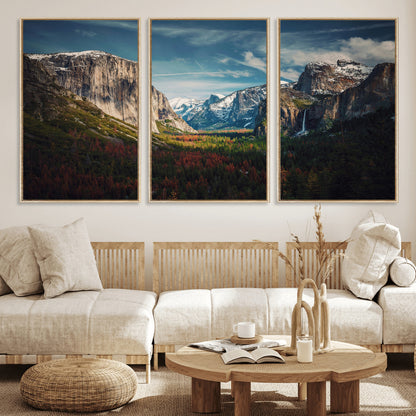 15244033-MGV-FC-60X30-3P_Natural-Yosemite National Wall Art Canvas Print, Framed Mountain Landscape Art Picture Print, El Capitan Perfect Rustic Farmhouse Decor