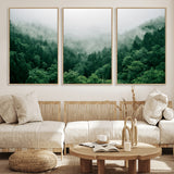 45265379-MGV-FC-60X30-3P_Natural-Misty Forest Wall Art – Green Mountain Pine Tree Landscape Canvas Print, Nature Photography Artwork Home Decor for Bedroom, Living