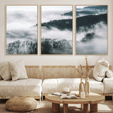 67569654-MGV-FC-60X30-3P_Natural-Foggy Forest Wall Art – Mist Covered Hills and Trees Landscape Canvas Print, Moody Nature Photography Decor for Living Room,
