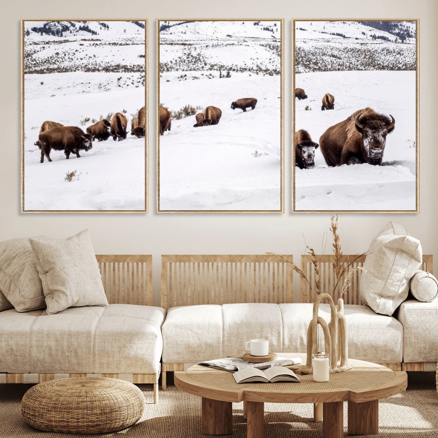 38217250-MGV-CV-36X24-Bison Herd Wall Art – Wildlife Canvas Print of Buffalo Winter Snow Scene, Rustic Western Lodge Décor, Farmhouse & Cabin Nature