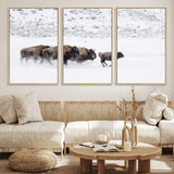 61161423-MGV-FC-60X30-3P_Natural-Running Bison Herd Wall Art – Winter Buffalo Canvas Print, Wildlife Photography Decor for Rustic Living Room, Farmhouse, Lodge,
